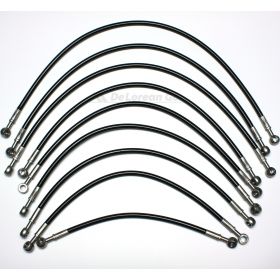 Black Coated Stainless Braided Fuel Lines / Fuel Hoses (set of 9)